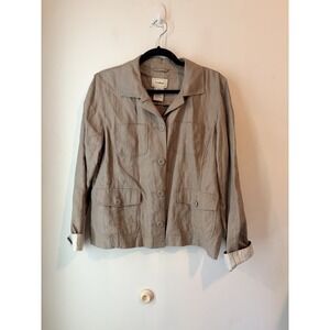 Vintage L L Bean 100% Linen Blazer Jacket Beige Khaki‎ Womans Large Petite